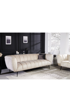 3-osobowa sofa LETO z aksamitu w kolorze szampana z czarnymi nogami