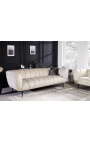 3-osobowa sofa LETO z aksamitu w kolorze szampana z czarnymi nogami