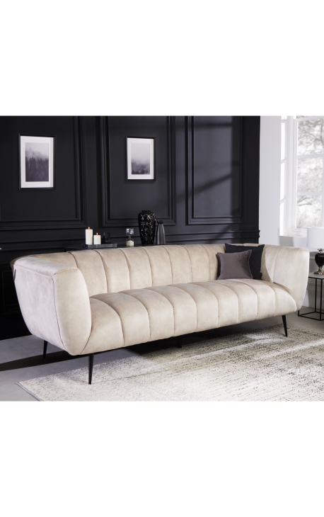 LETO 3-seater sofa in champagne-coloured velvet with black legs