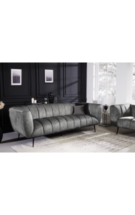 LETO 3-vietė tamsiai pilko aksomo sofa juodomis kojomis