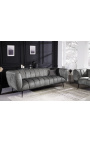 LETO 3-Sitzer-Sofa aus dunkelgrauem Samt mit schwarzen Beinen