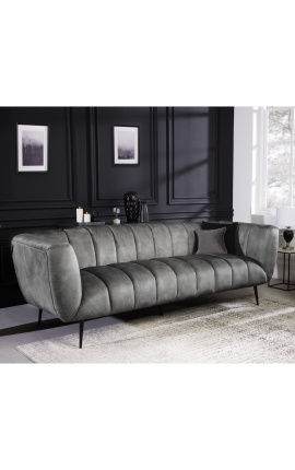 3-osobowa sofa LETO z ciemnoszarego aksamitu z czarnymi nogami