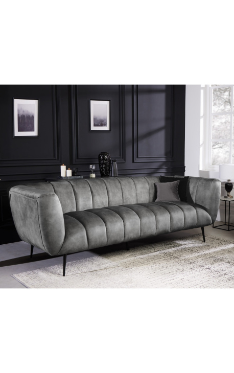 LETO 3-seters sofa i mørkegrå fløyel med sorte ben