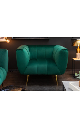 LETO fotel smaragdzöld bársony színben, arany lábakkal