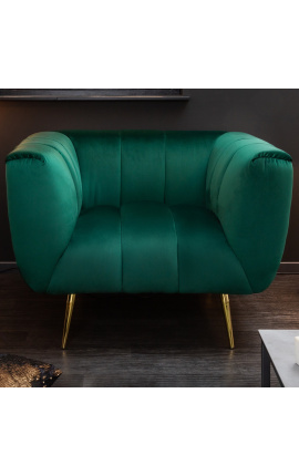 Fauteuil LETO en velours vert émeraude avec pieds dorés