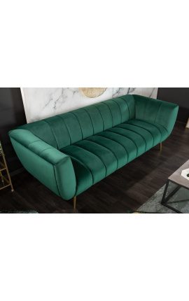 LETO 3θέσιος καναπές από σμαραγδένιο πράσινο βελούδο με χρυσά πόδια