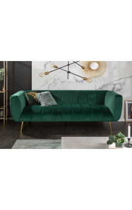 LETO 3-местный диван изумрудно-зеленого бархата с золотыми ножками