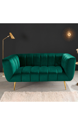 LETO 2-seters sofa i smaragdgrønn fløyel med gyldne føtter