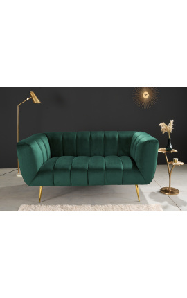 LETO 3-personers sofa i smaragdgrøn fløjl med gyldne fødder