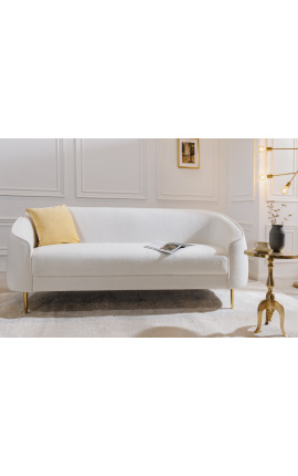 Sofá MALO de 3 lugares em veludo crespo branco em forma de cesta e pés dourados
