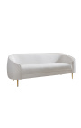 MALO 3-seater sofa in basket-shaped white curly velvet and golden feet