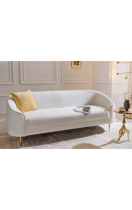 MALO 3-seters sofa i kurvformet hvit krøllet fløyel og gylne føtter