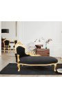 Große Barock-Chaiselongue aus schwarzem Samtstoff und goldenem Holz