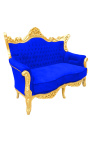 Barok rococo 2 zits bank blauw fluweel en goud hout