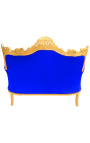 Barok rococo 2 zits bank blauw fluweel en goud hout