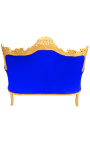 Canapea baroc rococo 2 locuri catifea albastra si lemn auriu