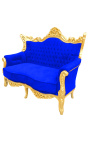 Двуместен диван в стил барок рококо, синьо кадифе и златно дърво