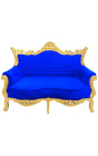 Barok rococo 2 zits bank blauw fluweel en goud hout