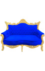 Двуместен диван в стил барок рококо, синьо кадифе и златно дърво