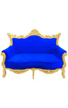 Canapé baroque rococo 2 places velours bleu et bois doré