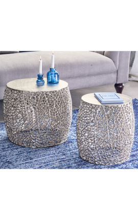 Set di 2 tavole arrotondate CORY metallo e argento di alluminio