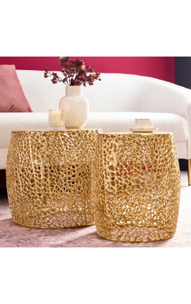 Set di 2 tavole arrotondate CORY metallo e alluminio in oro