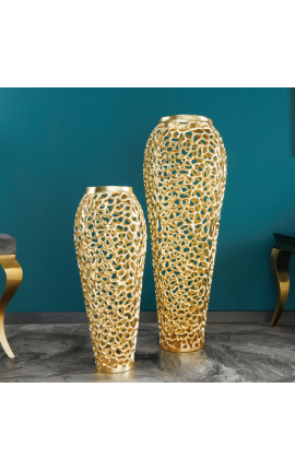 Decorative steel and gold metal vase - 65 cm