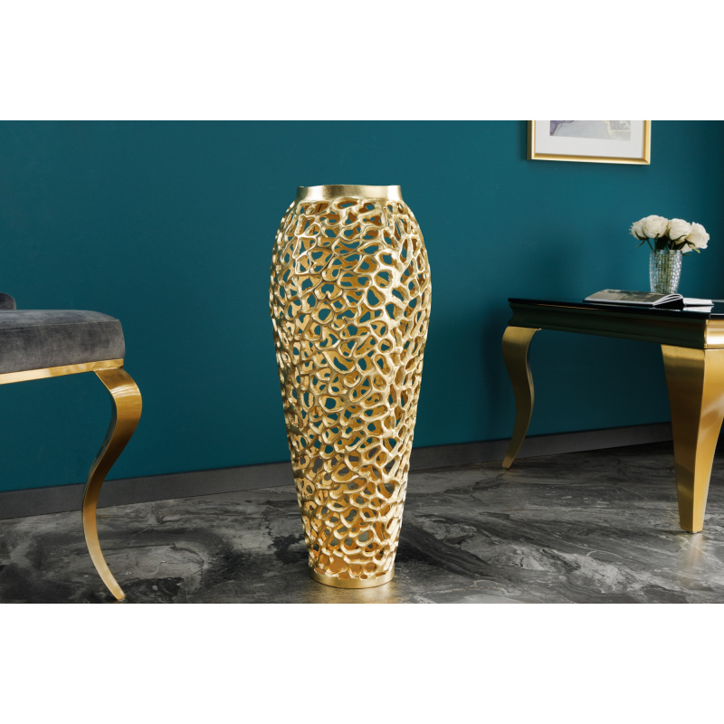 Vase Décoratif Doré Avec Stries Belli - Hauteur 60 Cm, Diamètre 18 Cm, Design Moderne Pour Intérieur