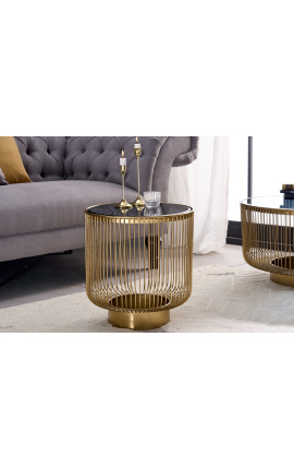 Side table &quot;Nyx&quot; metal and golden aluminium top smoked glass