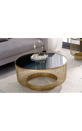 Koffietafel &quot;Nyx&quot; metalen en gouden aluminium top rookglas - 80 cm