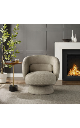 Fauteuil JOEY design Années 1970 tissu taupe bouclé