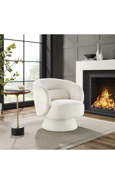 Design JOEY fauteuil uit de jaren 70 in krullend witte stof