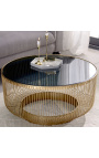 Koffietafel "Nyx" metalen en gouden aluminium top rookglas - 80 cm