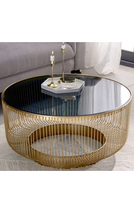 Table basse "Nyx" en métal et aluminium doré et plateau en verre fumé - 80 cm