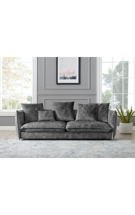 Sofá 3 plazas CEMENOS terciopelo color gris oscuro