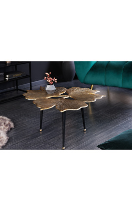 Koffietafel &quot;bladeren van Ginkgo&quot; metaal en goud aluminium 75 cm