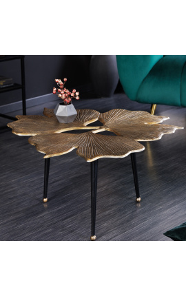 Koffietafel "bladeren van Ginkgo" metaal en goud aluminium 75 cm