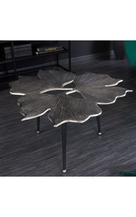 Kaffebord "blader av Ginkgo" metall og aluminium sølvfarge 75 cm