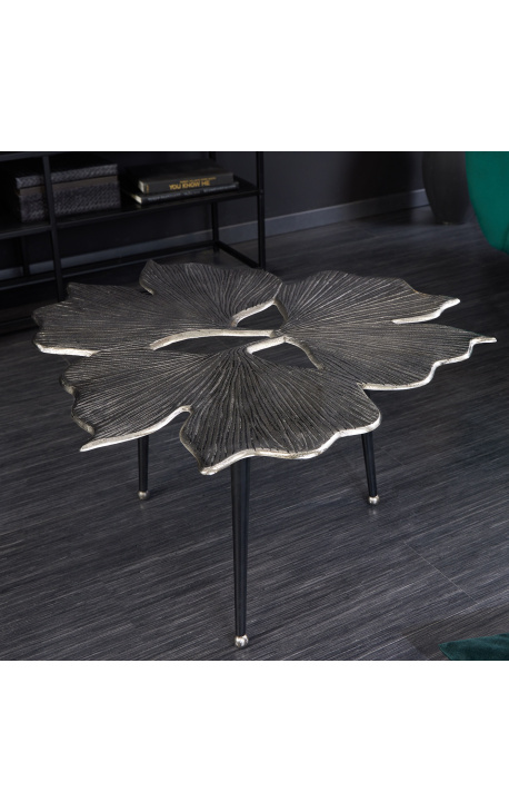 Kaffeetisch "blätter von Ginkgo" metall und aluminium silber farbe 75 cm