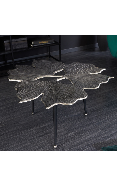 Tavolino da caffè "foglie di Ginkgo" metallo e alluminio colore argento 75 cm