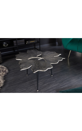 Kaffebord &quot;blader av Ginkgo&quot; metall og aluminium sølvfarge 75 cm