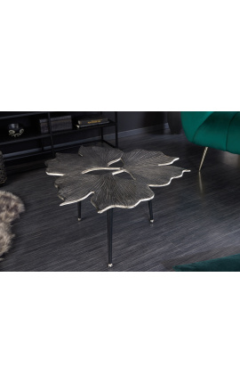 Koffietafel &quot;bladeren van Ginkgo&quot; metalen en aluminium zilveren kleur 75 cm