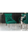 Set de 2 chaises baroque moderne, dossier à losanges, vert et acier chromé