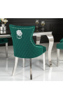 Conjunto de 2 sillas barrocas modernas, respaldo de diamantes, turquesa y acero cromado