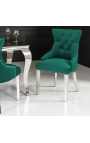 Set de 2 chaises baroque moderne, dossier à losanges, vert et acier chromé
