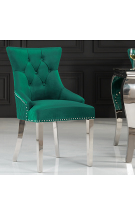 2 db modern barokk székből álló készlet, gyémánt háttámlával, zöld és krómozott acélból