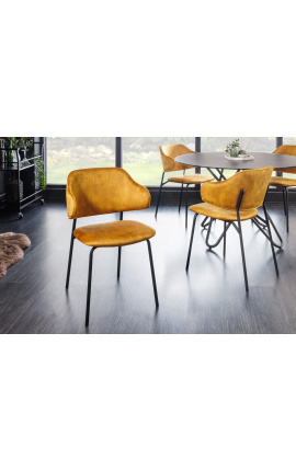 Set mit 2 Esszimmerstühlen im RICHARD-Design aus senffarbenem Samt mit schwarzen Füßen