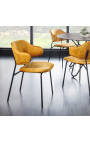 Set of 2 RICHARD design meal chairs in mustard velvet with black feet