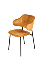 Set 2 scaune de masa design RICHARD din catifea mustar cu picioare negre