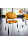 Set de 2 chaises de repas RICHARD design en velours moutarde et pieds noirs